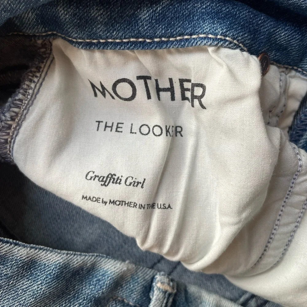 Mother The Looker Graffiti Girl Distressed Skinny Jeans Blue Women’s Size 24 - Picture 5 of 8